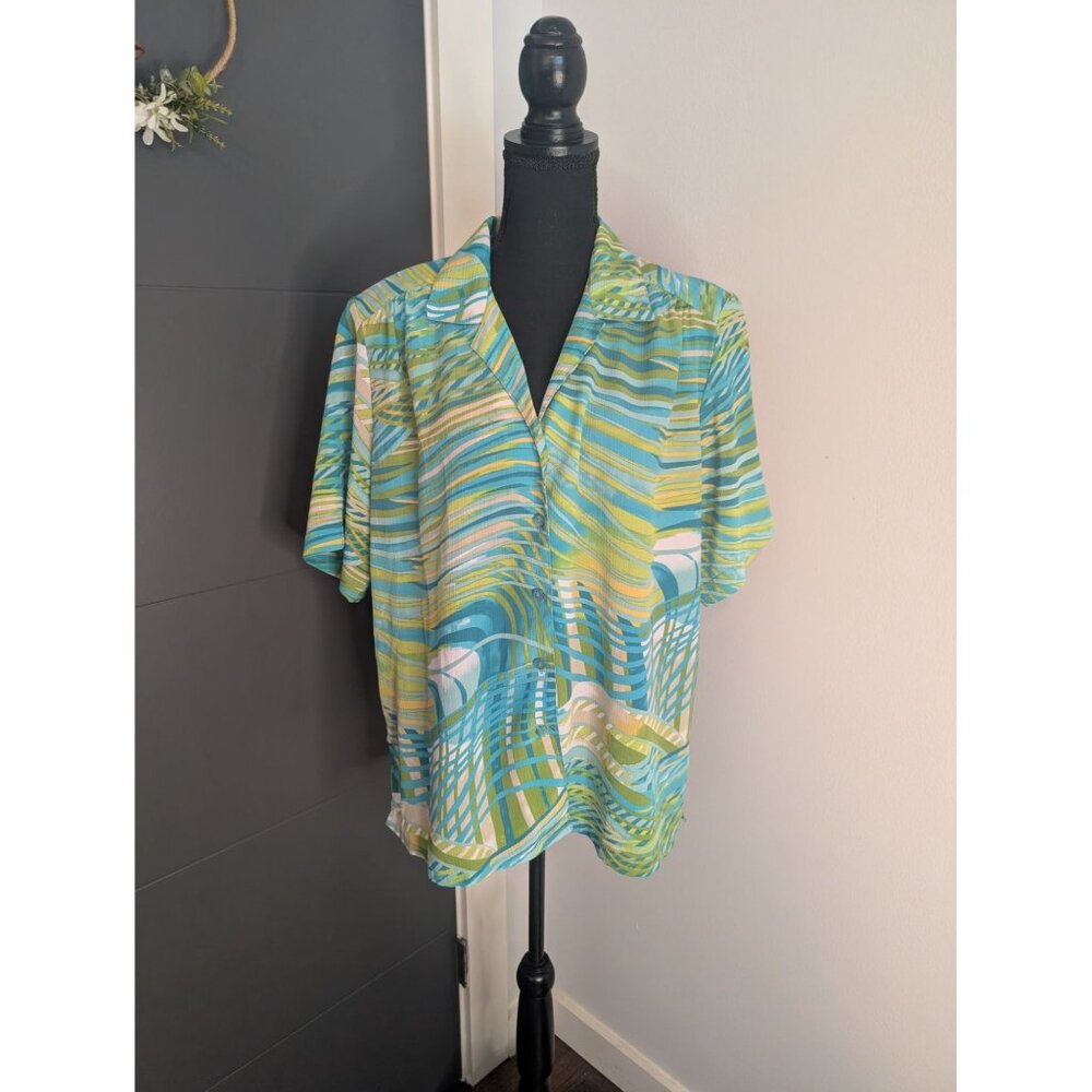 Donkenny Classics Multicolor Abstract Print Short Sleeve Button-Up Shirt Size XL